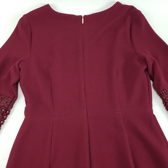 Karl Lagerfeld Lace Embroidered Dress Womens 8 Burgundy Knee Length 3/4 Sleeve - Picture 7 of 13